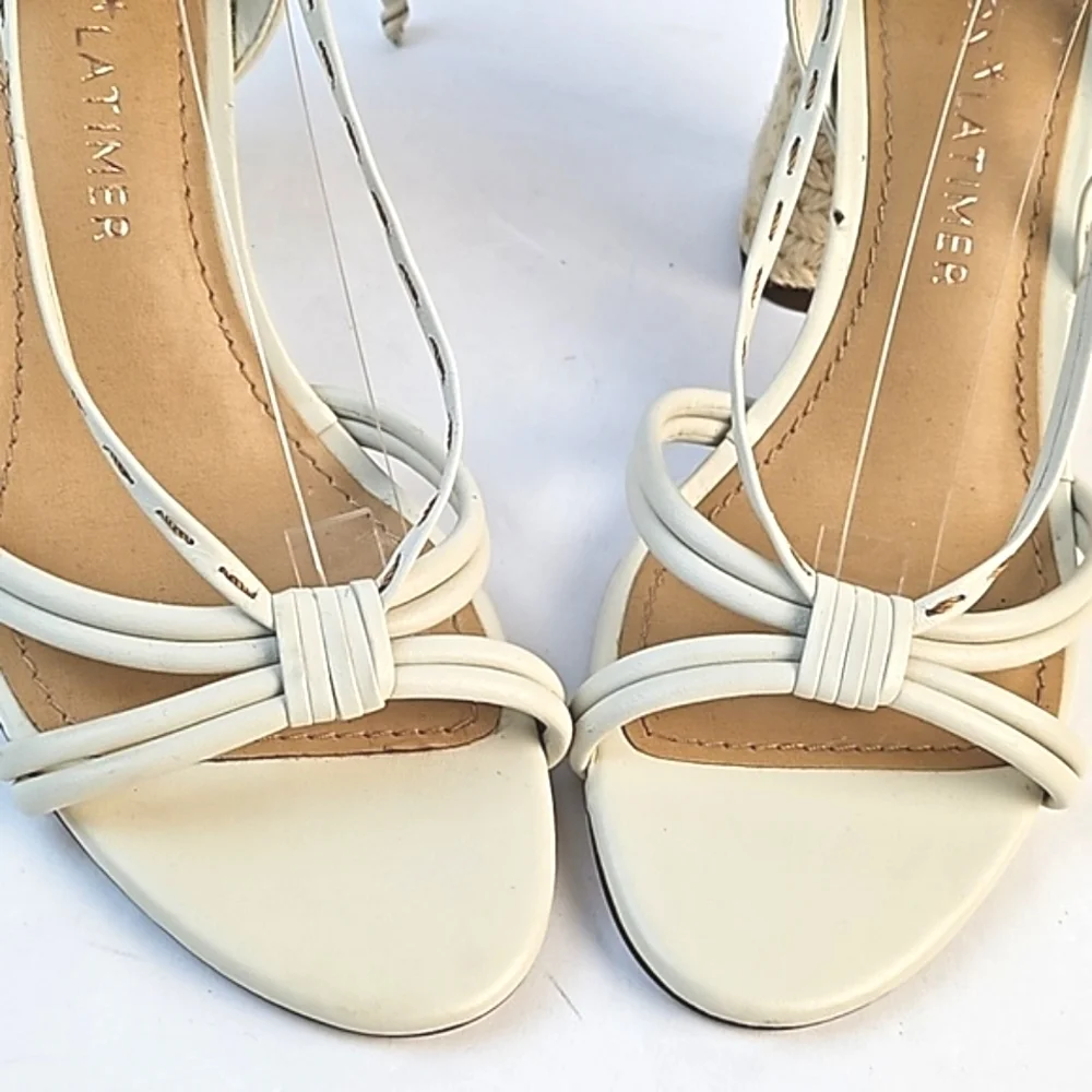 Gibson Latimer Tasha Sheep Leather Cream Open Toe Ankle Wrap Block Heel Sandal - Picture 6 of 16